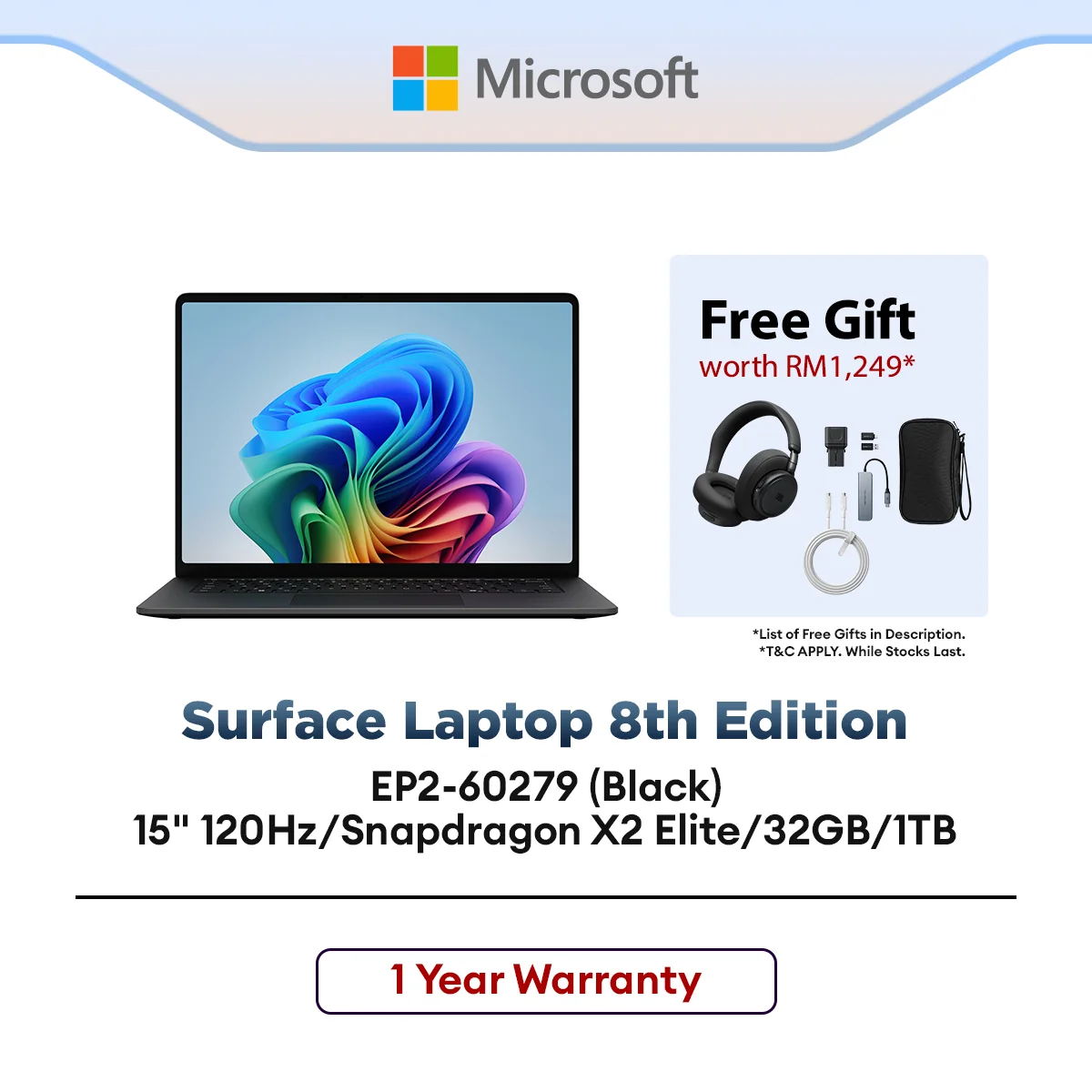 Microsoft Surface Laptop 8th Edition (EP2-60279) Black 15" 120Hz/Snapdragon X2 Elite/32GB/1TB/W11H
