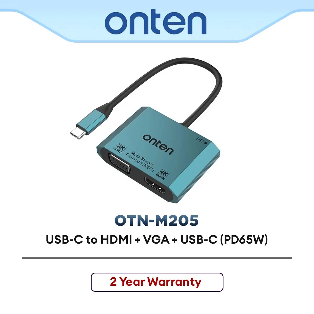 ONTEN M205 Dual Display HDMI 4K60Hz VGA1080p with PD 100W MST Adapter hunderbolt 3 Macbook Huawei Samsung