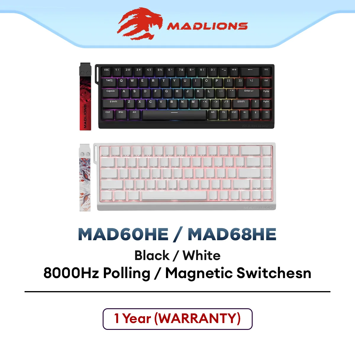 Madlions MAD60HE / MAD68HE Wired RGB Magnetic Switch Gaming Keyboard with Adjustable Actuation, 8K Hz, Rapid Trigger