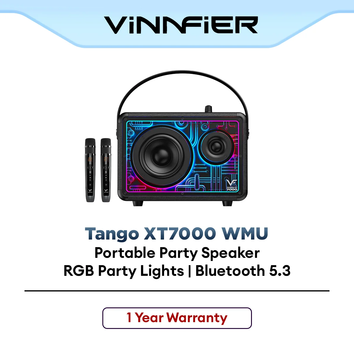 Vinnfier Portable Party Speaker FlipGear TANGO XT7000 WMU for Karaoke & Outdoor Bluetooth Wireless Microphone