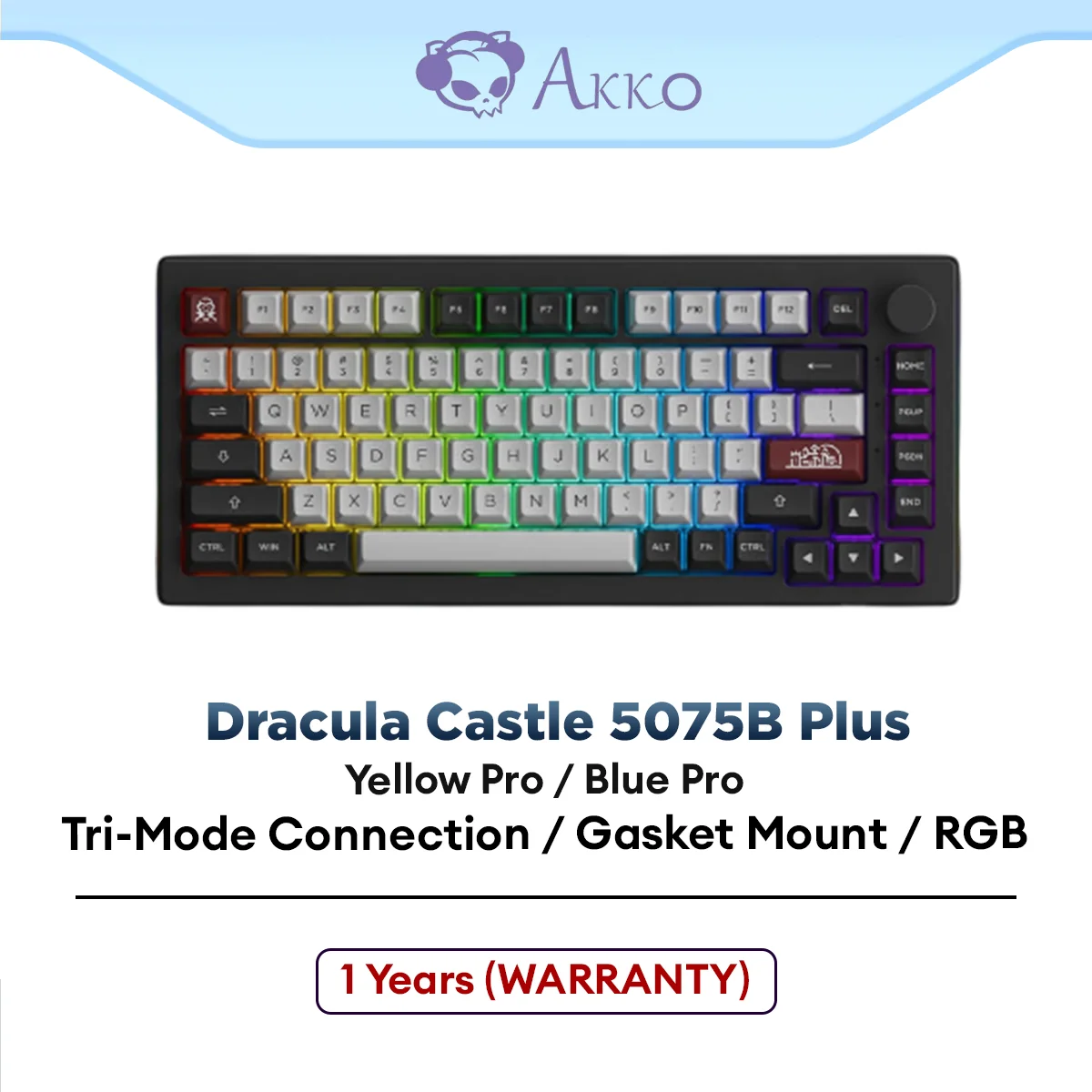 Akko Dracula Castle 5075B Plus Wireless Mechanical Gaming Keyboard with PBT Keycaps, RGB, 2.4GHz, Bluetooth, Compact
