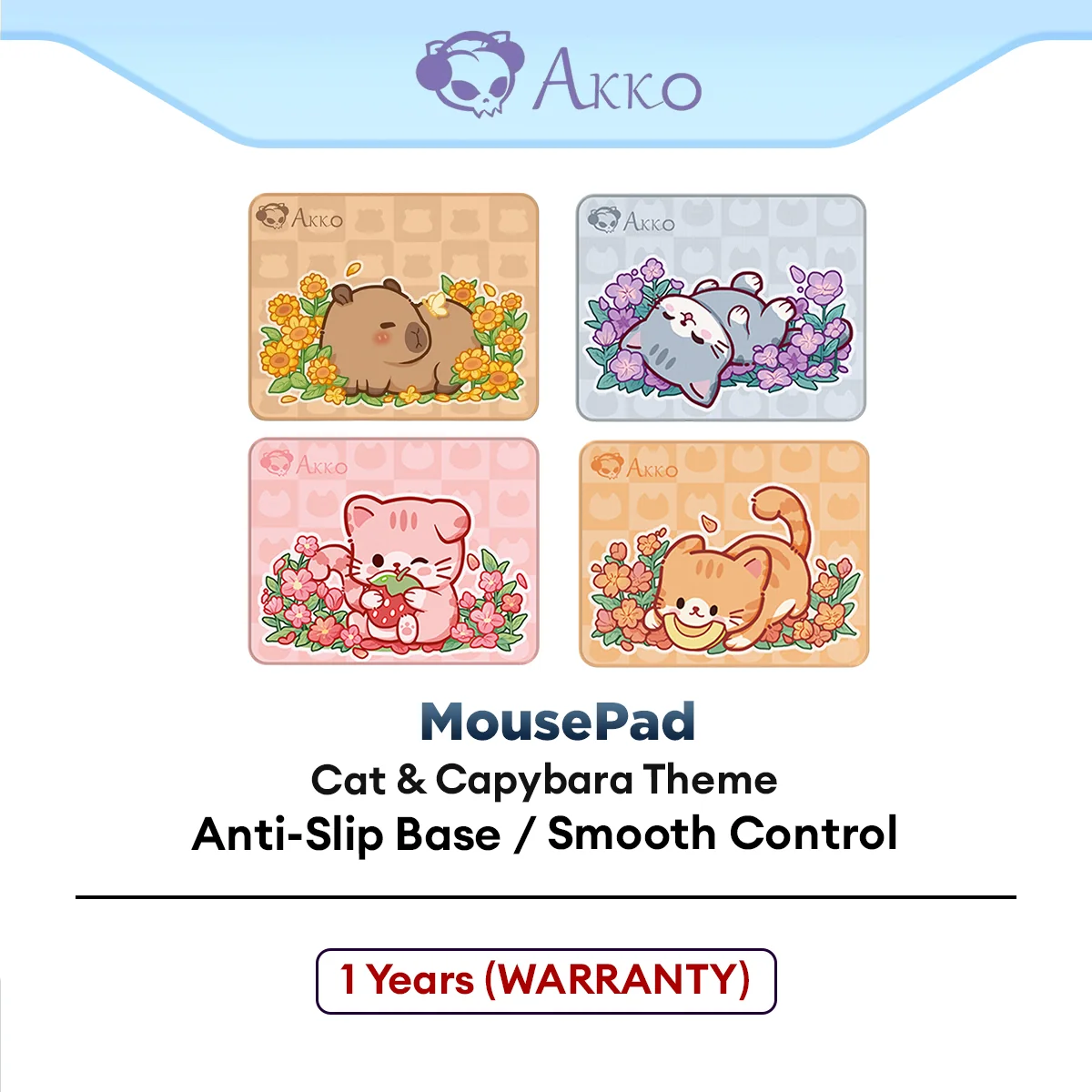 Akko Cat Theme / Capybara MousePad with Rubber Material, Stitched Edges, Anti-Slip, Cute Design, Office Mousepad