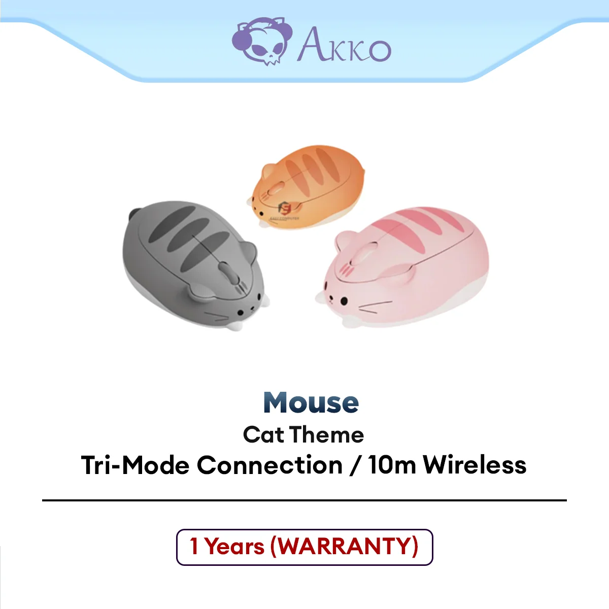 Akko Cat Theme Mouse with Wireless 2.4G Bluetooh, Plug and Play, Skin-Friendly, Anti-Slip Bottom, ABS Material