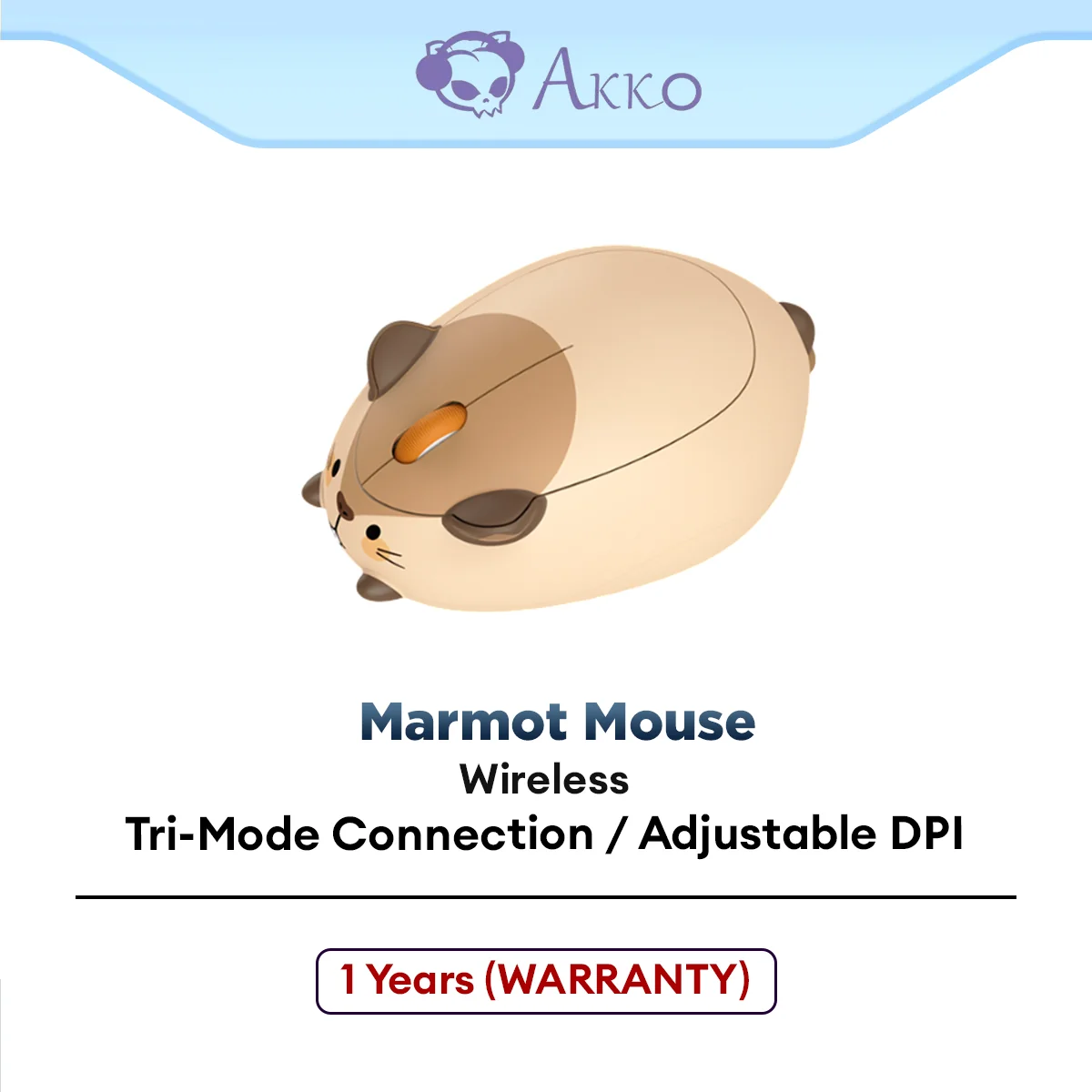 Akko Marmot Wireless Mouse with Tri-Mode Connection, Plug and Play, Ergonomic Design, Anti-Slip Bottom, Cute Design