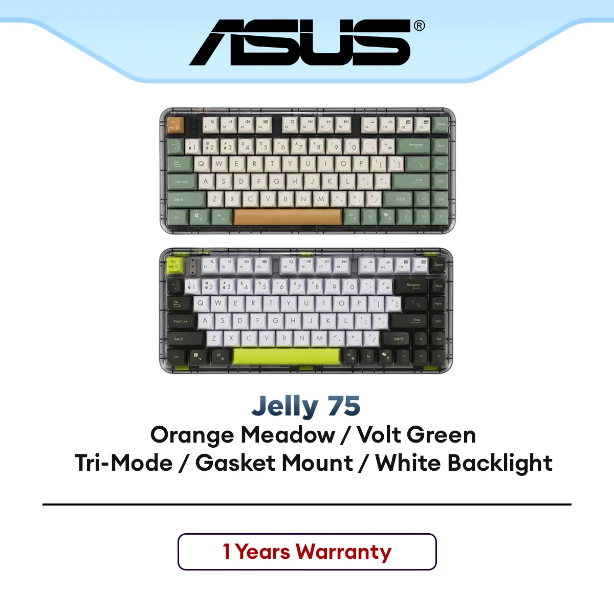 ASUS Jelly75 KD201 KEYBOARD 3-mode Connectivity/ Compact 75 % Layout/ Comfortable Typing Experience