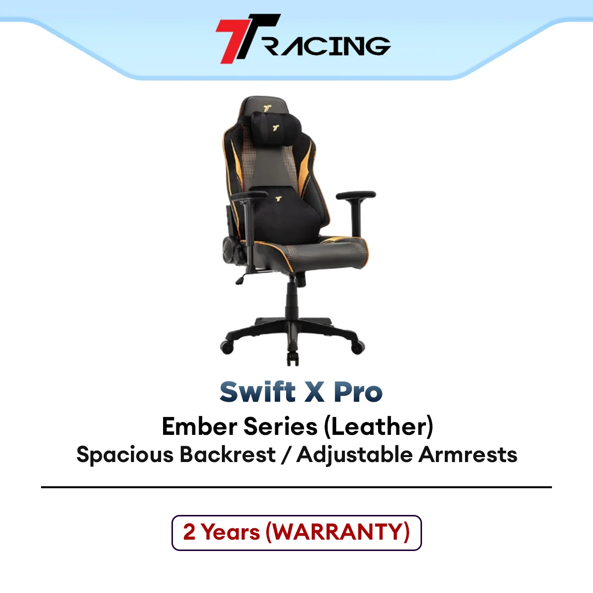 TTRacing Swift X Pro Gaming Chair Ember Series (Leather) with Foam Padded Arm Rest, Neck & Lumbar Pillows