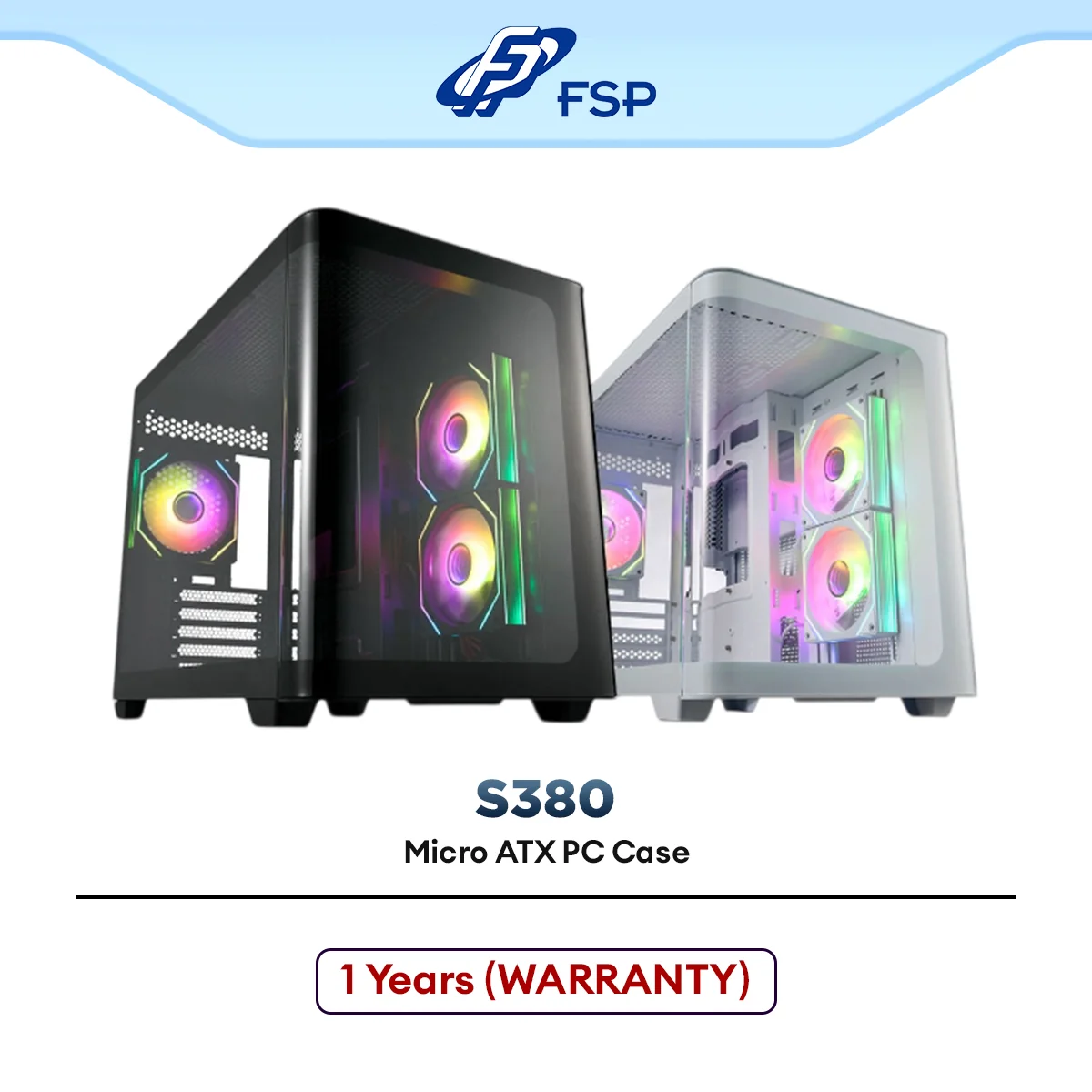 FSP S380 mATX Casing | 6 ARGB Fans | Built-in VITA GM (750W) 80PLUS GOLD PSU (Black / White)