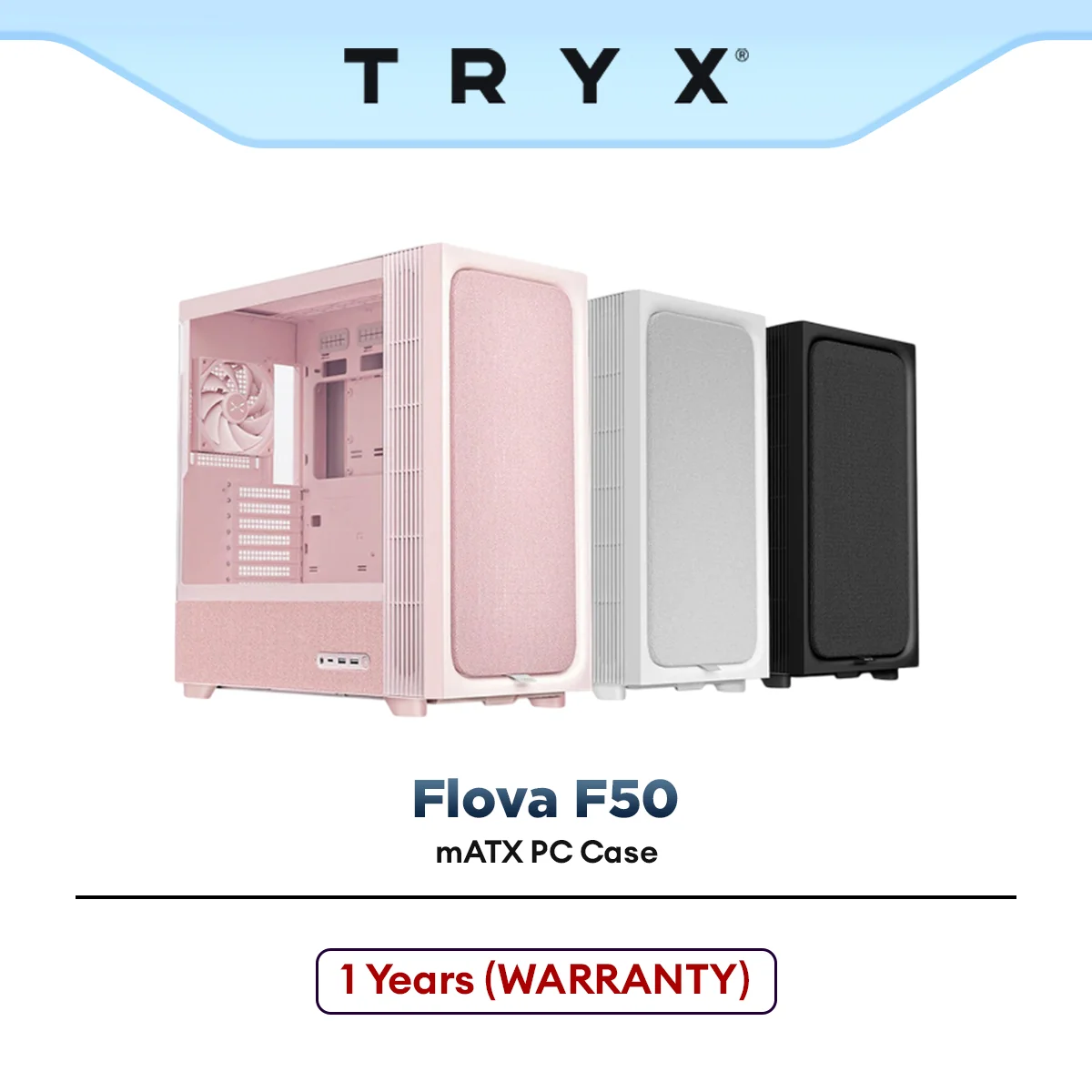 TRYX Flova F50 mATX Desktop PC Casing | Fabric Finish | TCF Cross-Flow Fan (Black / White / Pink)