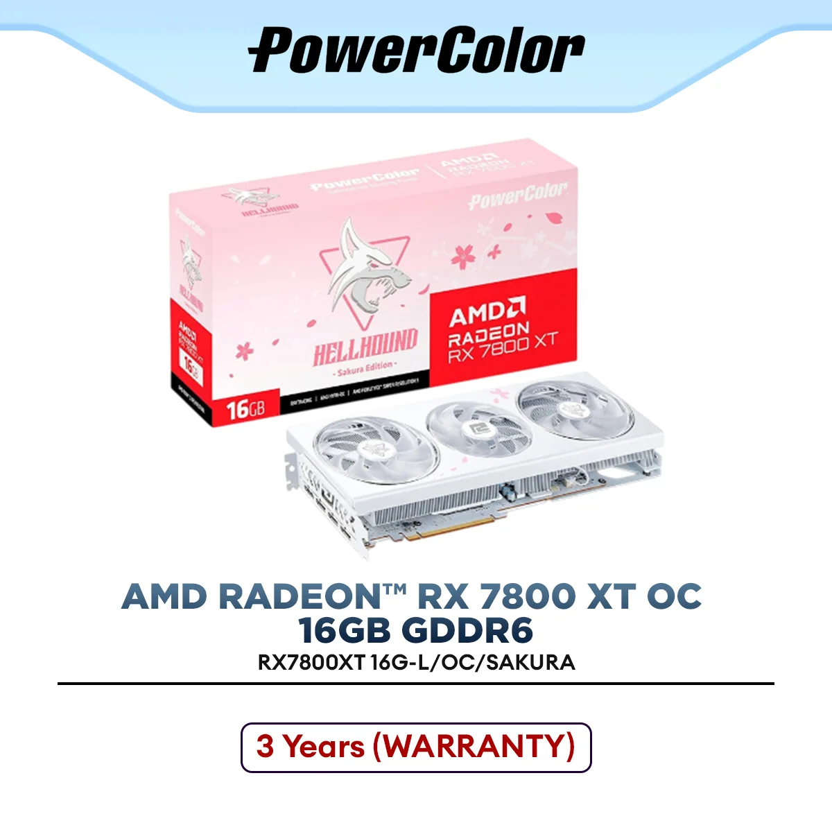 PowerColor Hellhound Sakura AMD Radeon RX 7800 XT OC 16GB GDDR6 White Graphics Card | RX7800XT 16G-L/OC/SAKURA