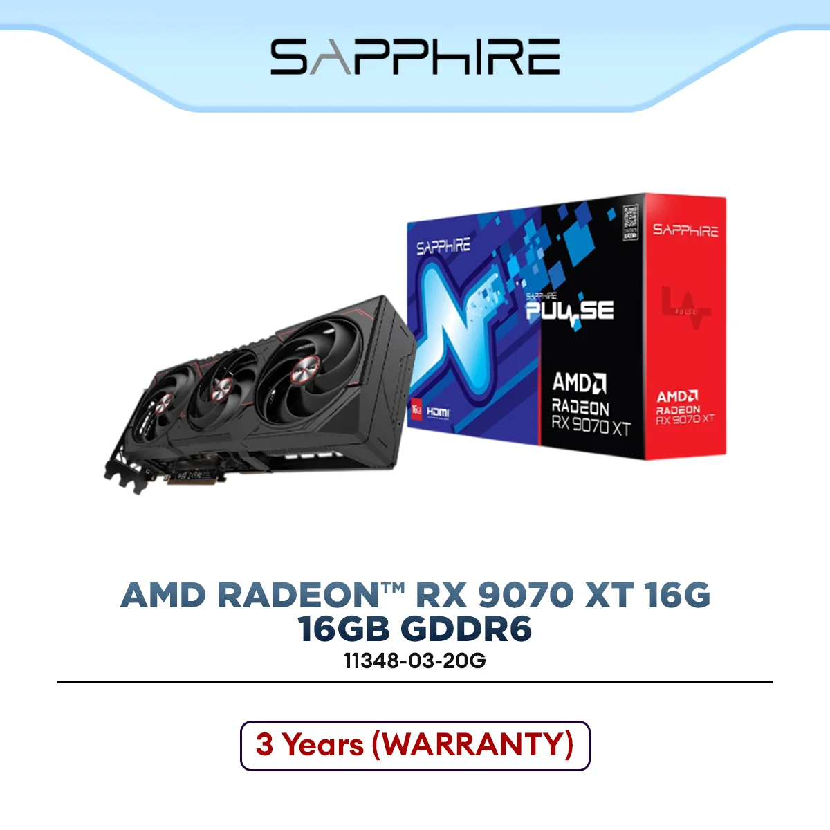 SAPPHIRE PULSE AMD Radeon RX 9070 XT 16GB GDDR6 Graphics Card | 11348-03-20G