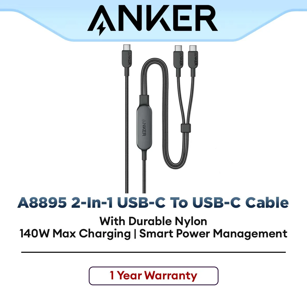Anker 2-In-1 USB-C To USB-C Cable With Durable Nylon (140W) A8895