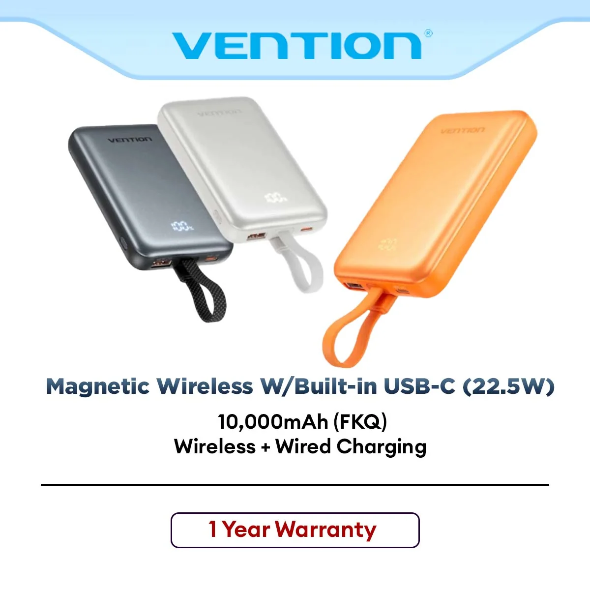 Vention Magnetic Wireless Power Bank 10000mAh (Grey/Beige/Orange)