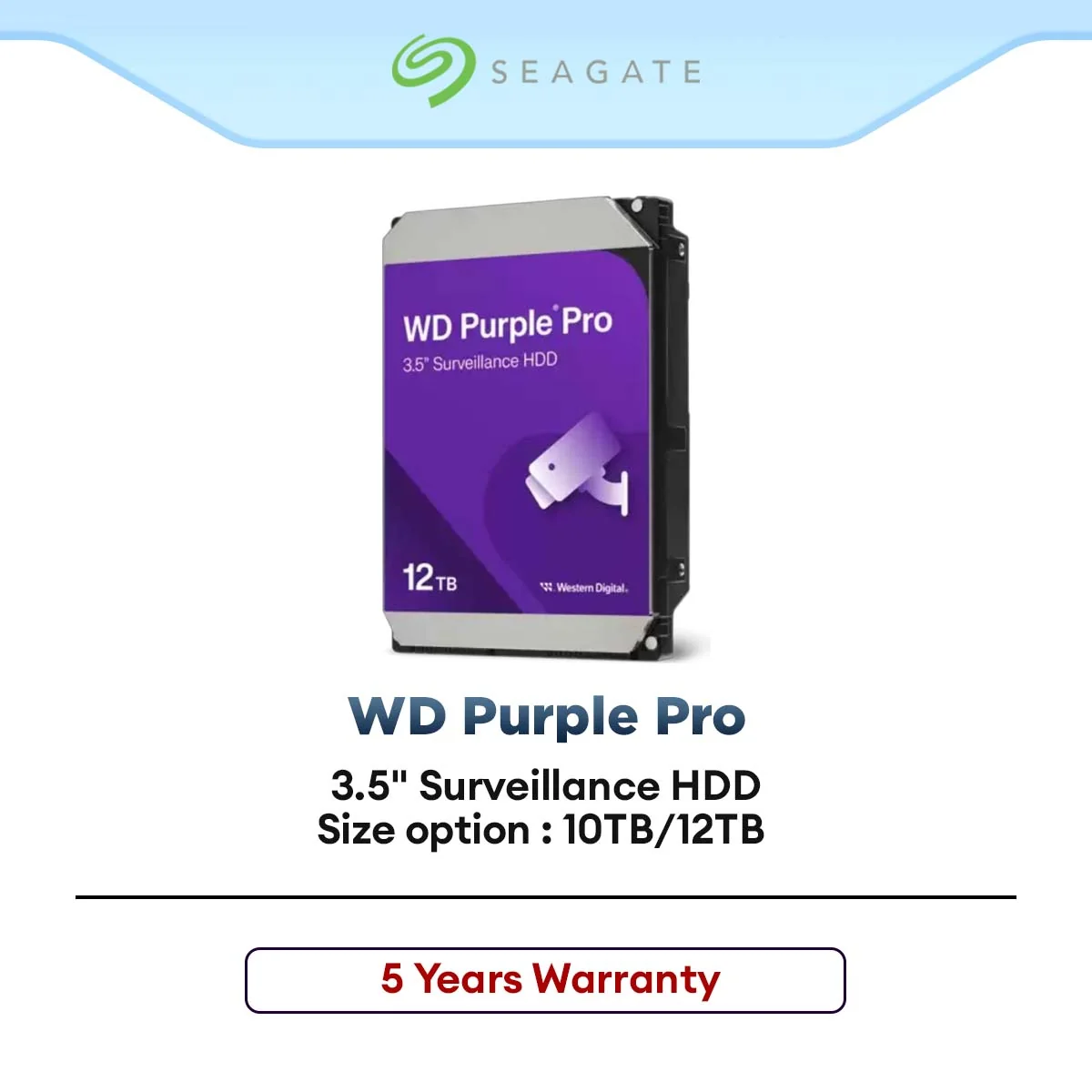Western Digital WD Purple Pro Smart Video Hard Drive 3.5" Surveillance HDD For CCTV AI Video Analytic (10TB / 12TB)