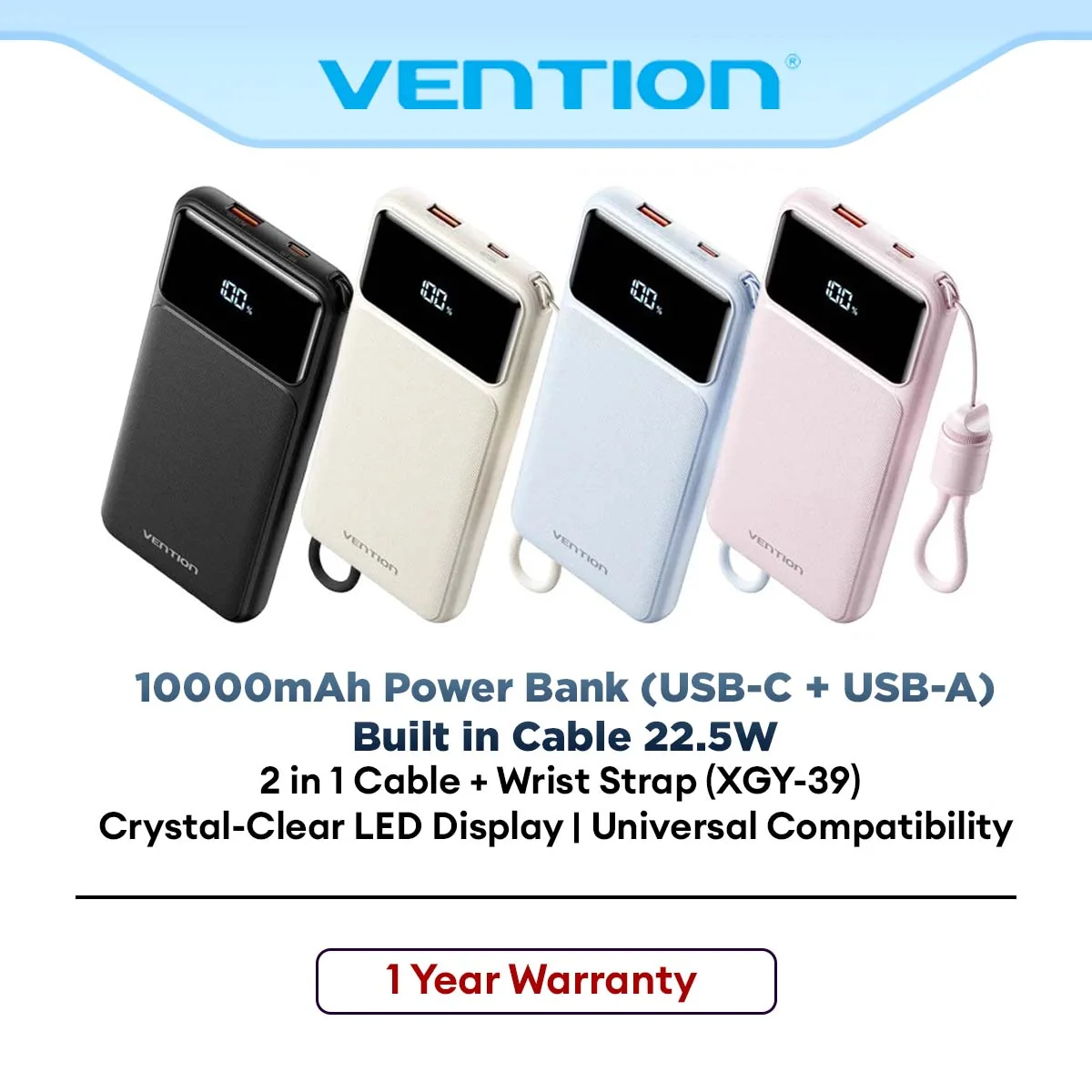 Vention 10000mAh 22.5W Fast Charging Power Bank with PD & QC Portable Battery Pack for Mobile Devices