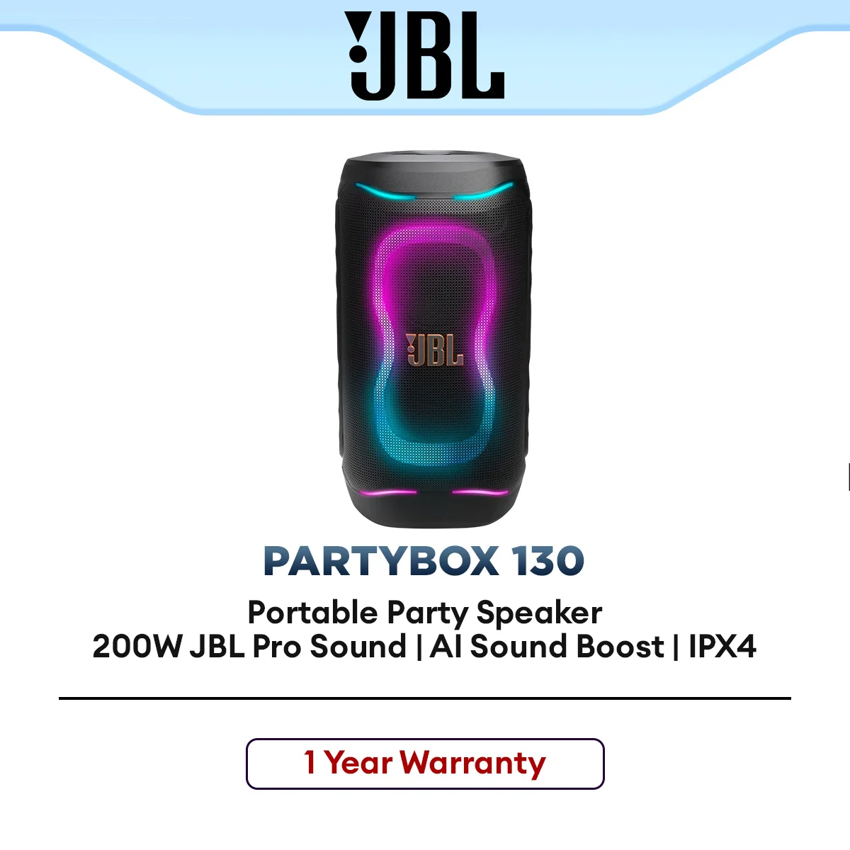 JBL Portable Party Speaker PartyBox 130 for Karaoke & Outdoor Bluetooth 200W