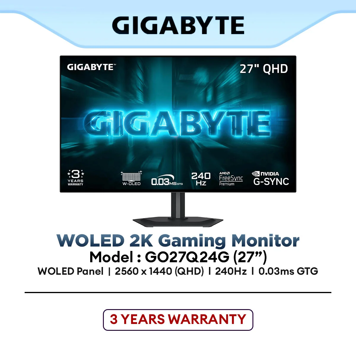 GIGABYTE GO27Q24G 27" 240Hz WOLED 2K QHD Gaming Monitor | 0.03ms | HDR400 | G-Sync