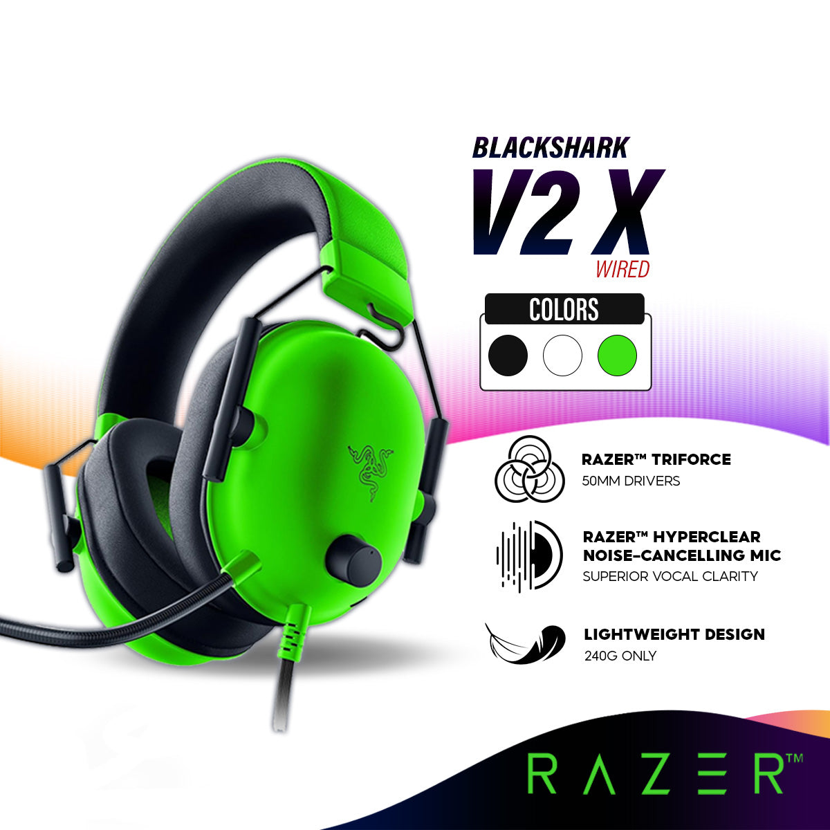 Razer BlackShark V2 X 3.5mm Analog Wired Gaming Headset | Light Weight | 50mm Drivers | 7.1 Surround Sound