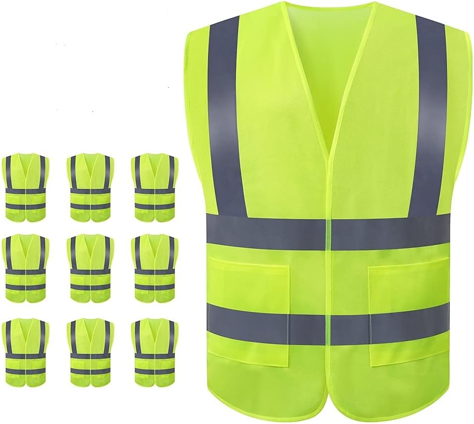 JSungo High Visibility Safety Vest with Reflective Strips 10-Pack