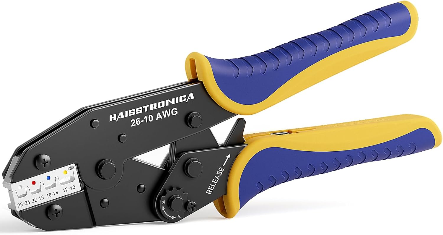 Ratchet Wire Terminal Crimper Tool AWG 26–10 for Heat Shrink Connectors