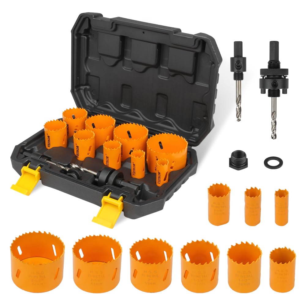 Hoteche 12-Piece Bimetal Hole Saw Kit 19–64mm with Mandrels