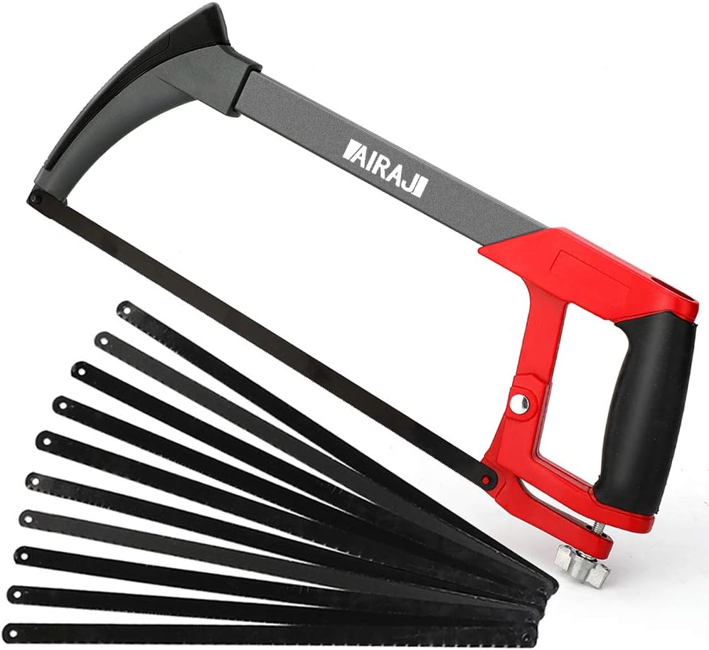 AIRAJ 12″ Adjustable Hacksaw Frame with 10 Blades High-Tension