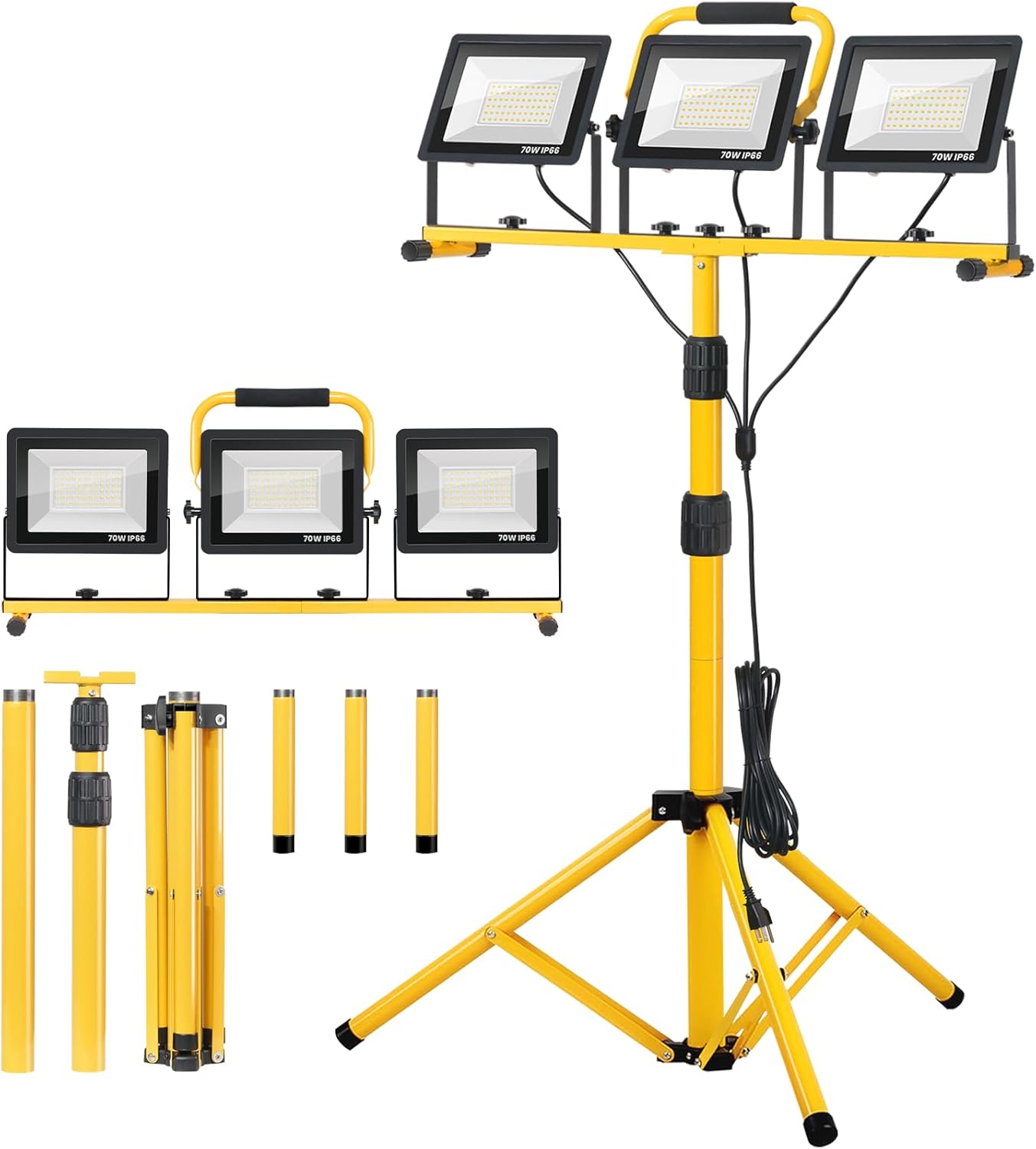 Zetunlo 21000 Lumen 3-Head LED Work Light with Tripod Stand 16ft Cord