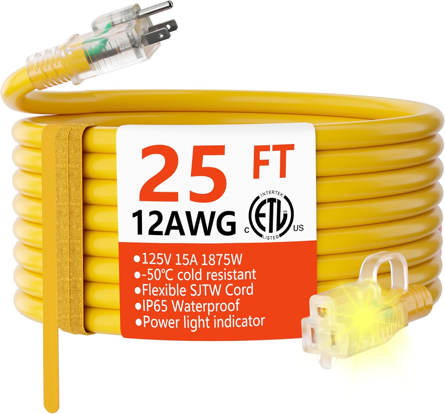 HUANCHAIN 12 AWG Heavy Duty Outdoor Extension Cord 25ft Waterproof