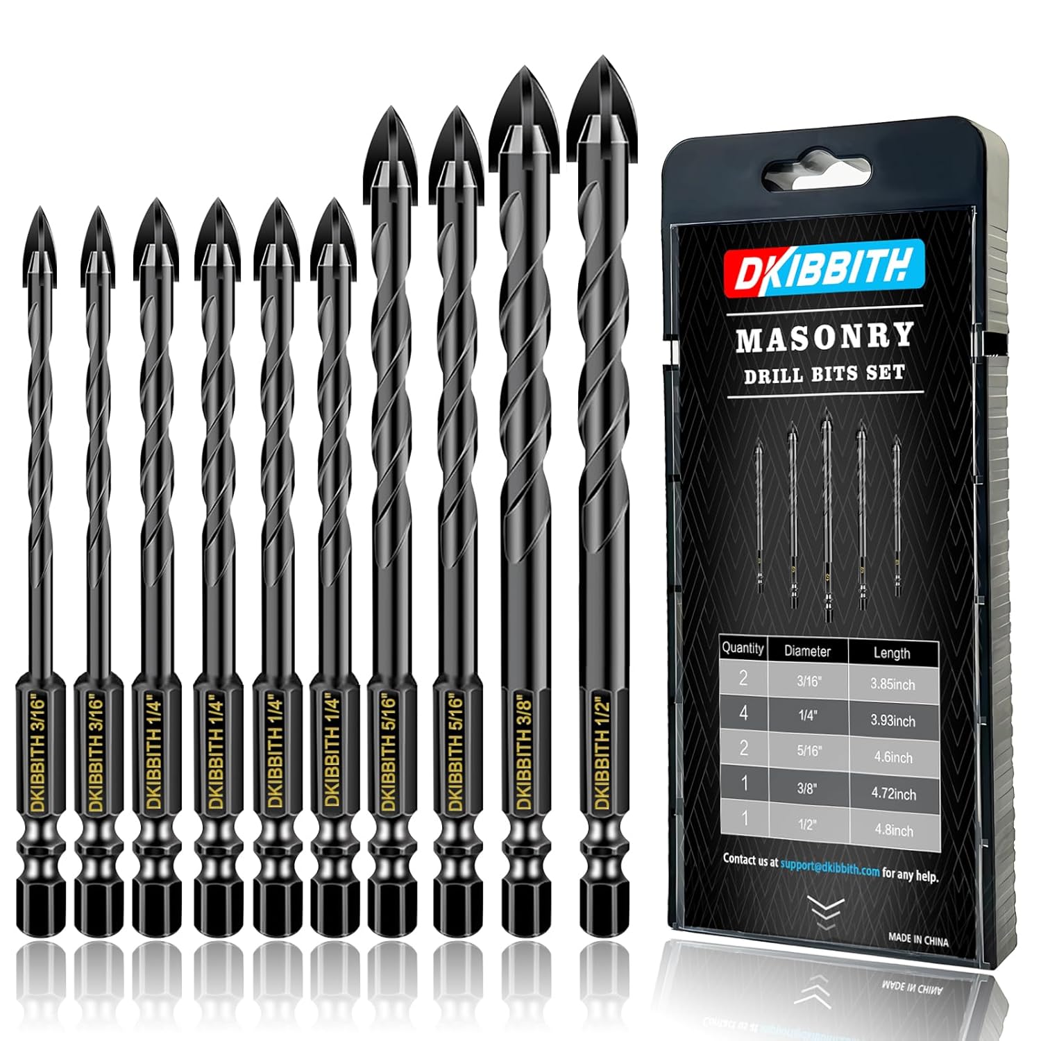Tungsten Carbide Tip Masonry Drill Bit Set 10-Piece for Concrete