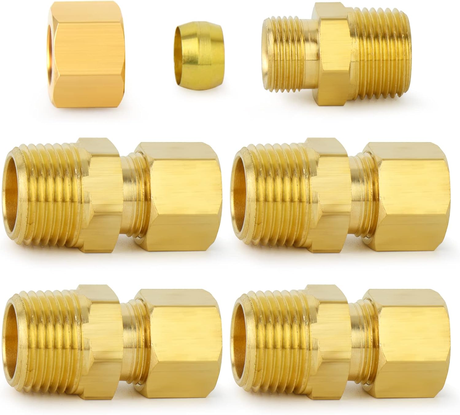 Brass Compression Tube Fitting 1/2″ OD x 1/2″ NPT Male 5-Pack