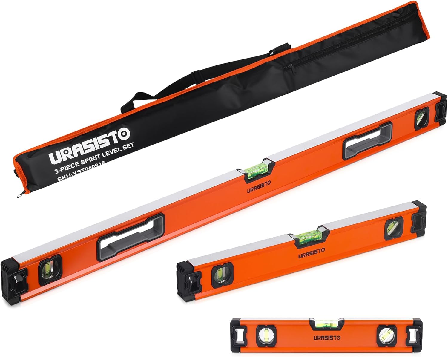 URASISTO 3-Piece Aluminium Spirit Level Set 12″ 20″ 40″