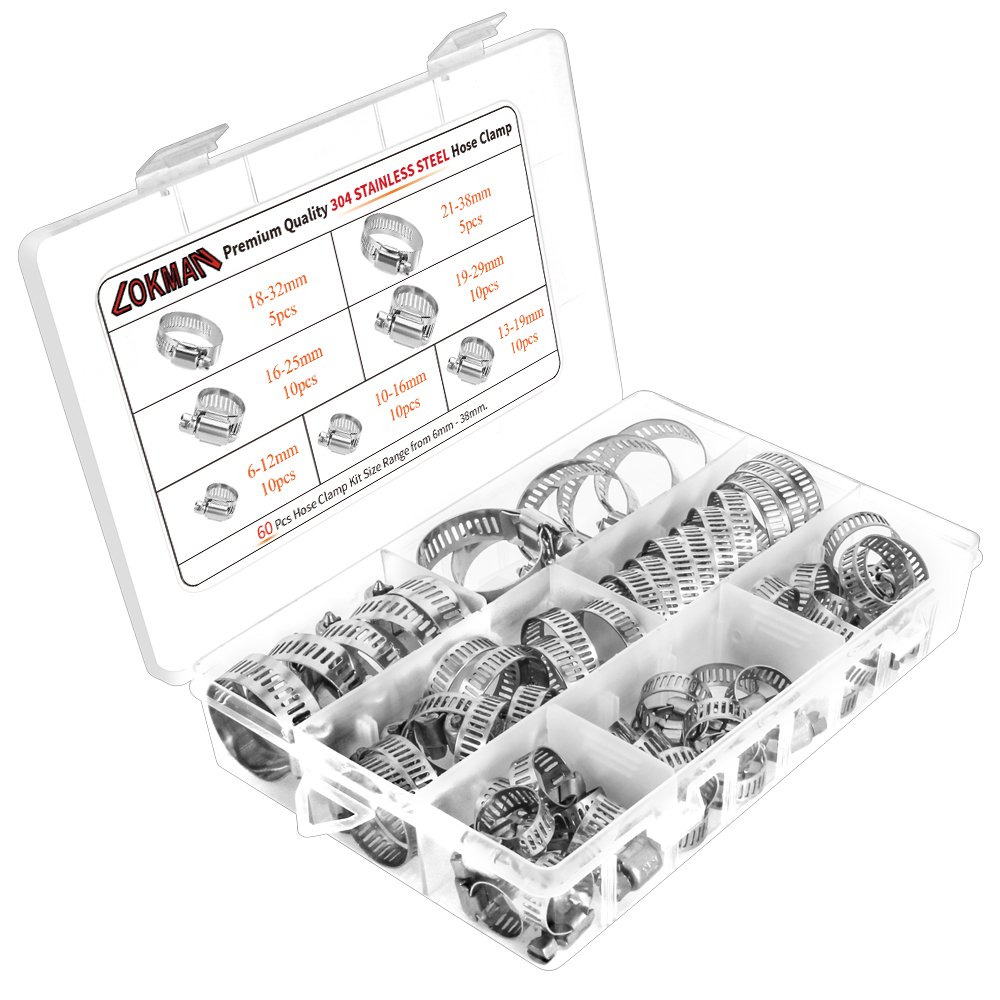 LOKMAN Stainless Steel Hose Clamp Assortment Kit 60-Piece 6–38mm