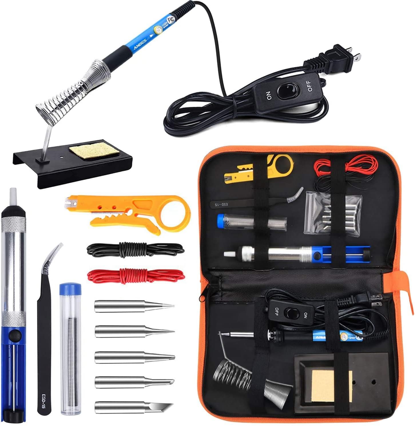 ANBES 60W Adjustable Temperature Soldering Iron Kit with 5 Tips