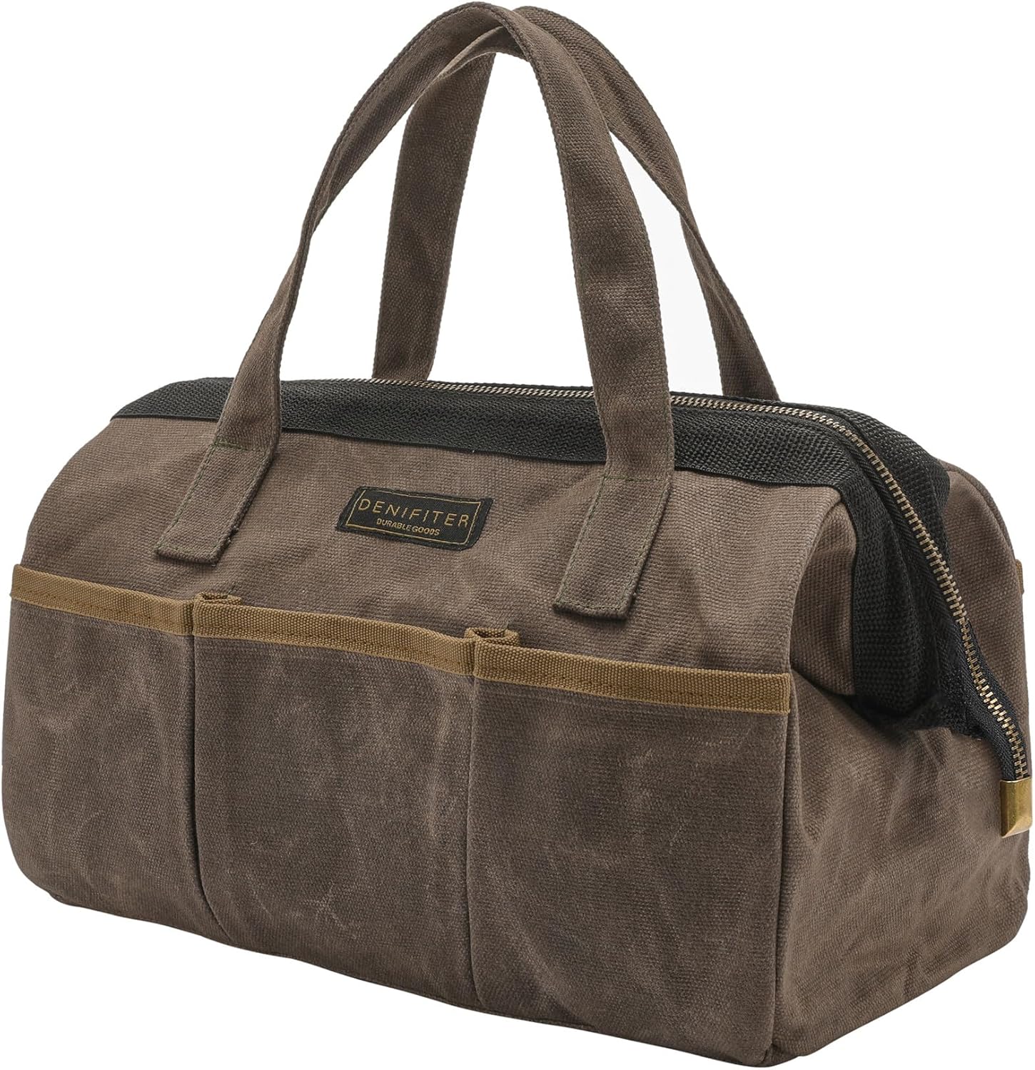 Heavy Duty 13″ Waxed Canvas Wide Mouth Tool Bag with Handle