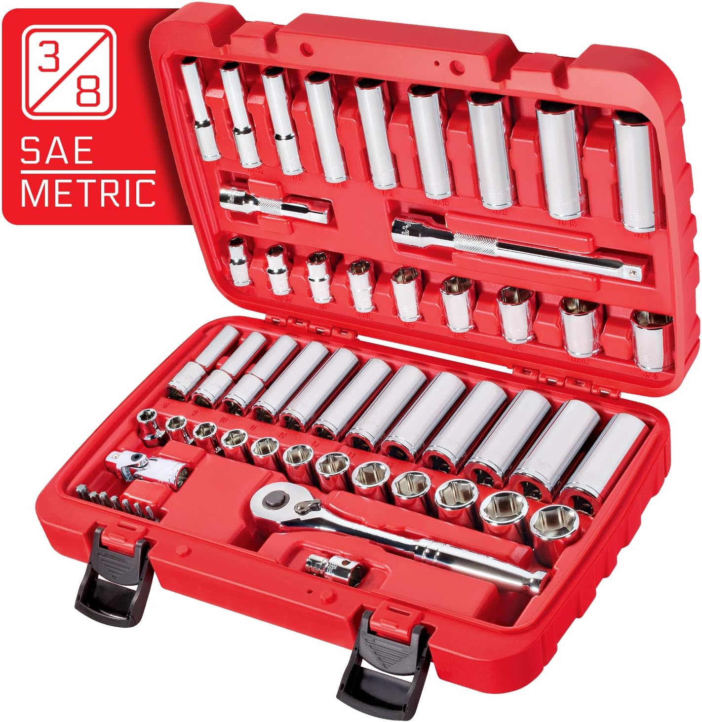 CARBYNE 55-Piece 3/8″ Drive Socket and Ratchet Set SAE & Metric