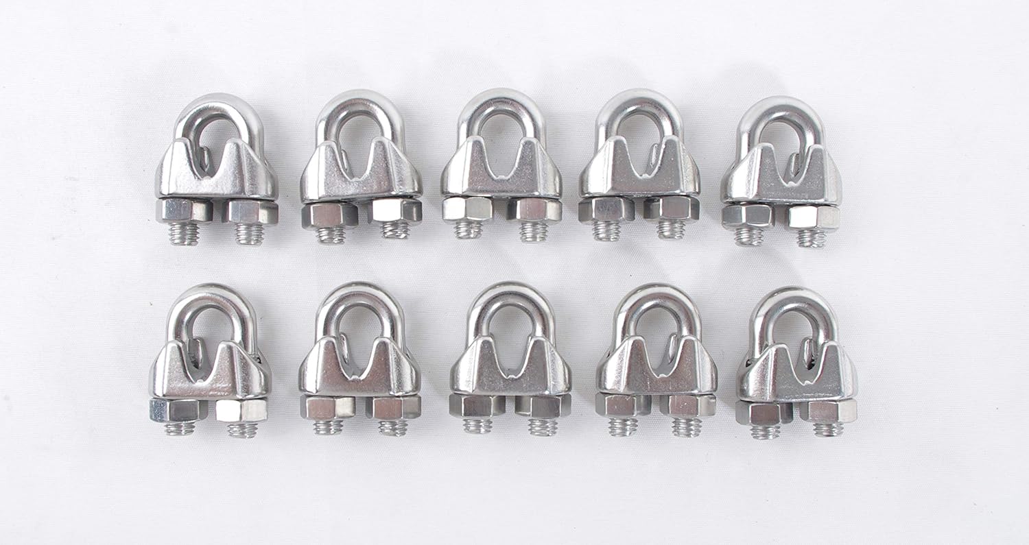HIGOOD 1/4″ Stainless Steel Wire Rope Cable Clips Clamps 10-Pack
