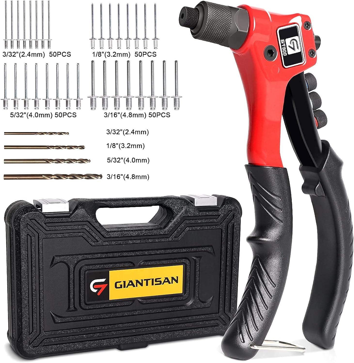 GIANTISAN Pop Rivet Gun Kit with 200 Rivets and 4 Drill Bits
