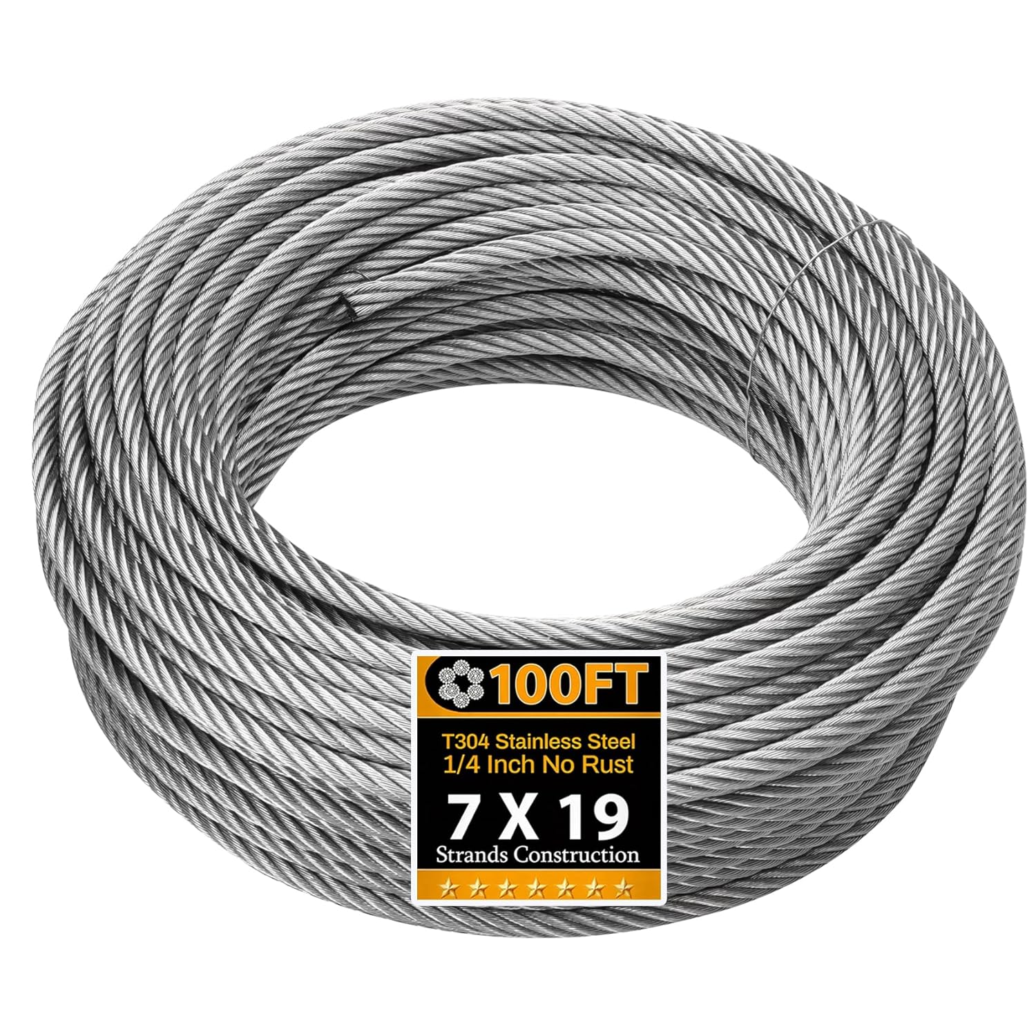Stainless Steel 1/4″ Wire Rope Cable 7×19 Strands 100ft