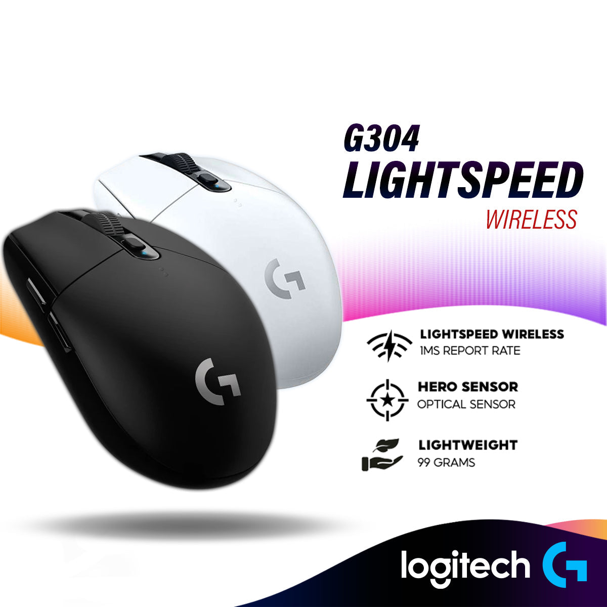 Logitech G304 Lightspeed Wireless Gaming Mouse | HERO Sensor | 12000 DPI | Lightweight | 6 Programmable Buttons | 1 MS Report Rate - Black / White
