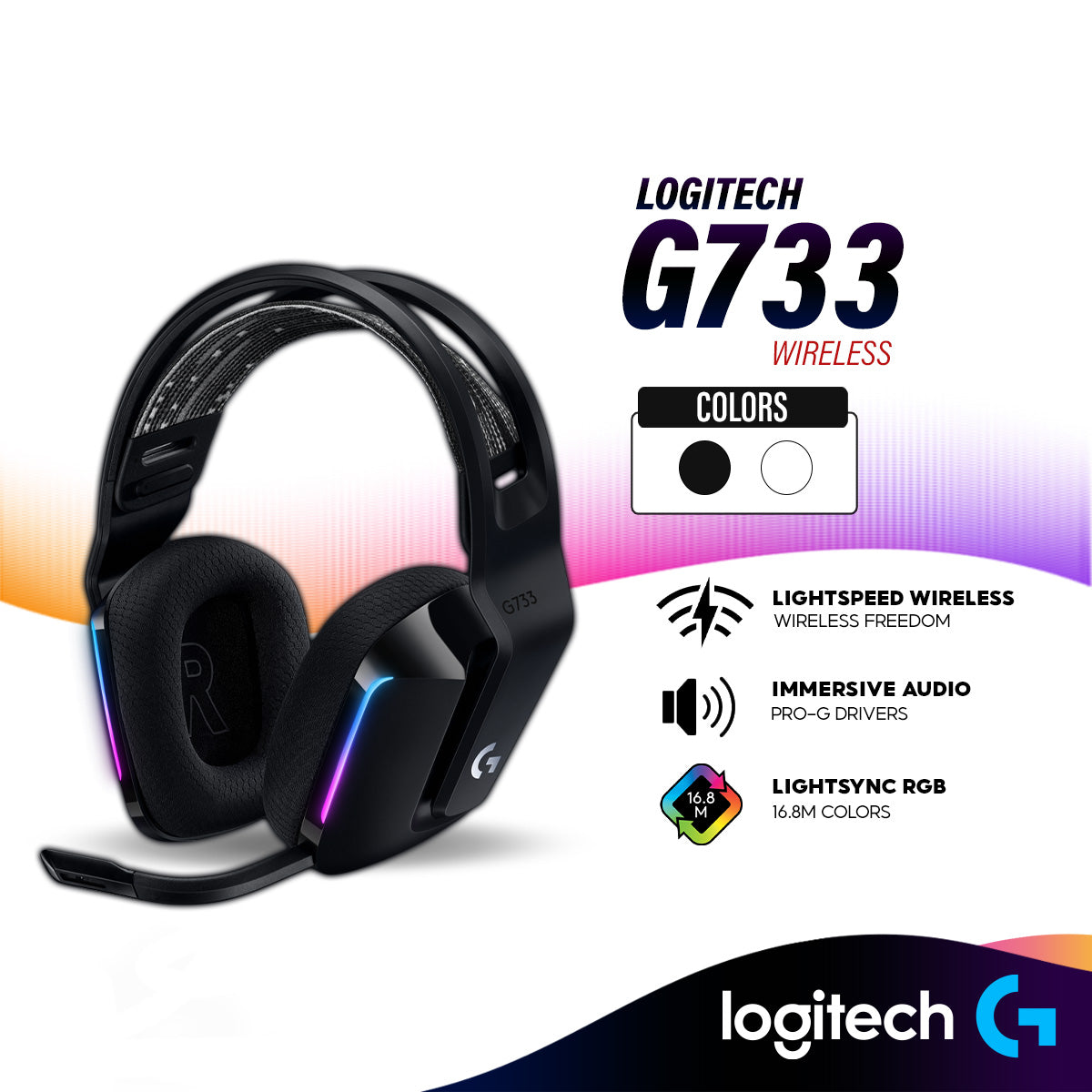 Logitech G733 LIGHTSPEED Wireless RGB Gaming Headset with G-PRO Drivers | Blue VO!CE Filters