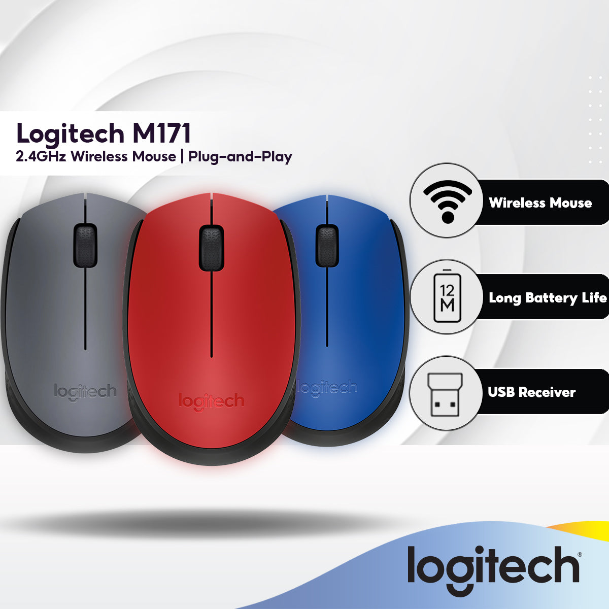 Logitech M171 Wireless Mouse 2.4GHz with USB Receiver | Optical Tracking | 12-Months Battery Life