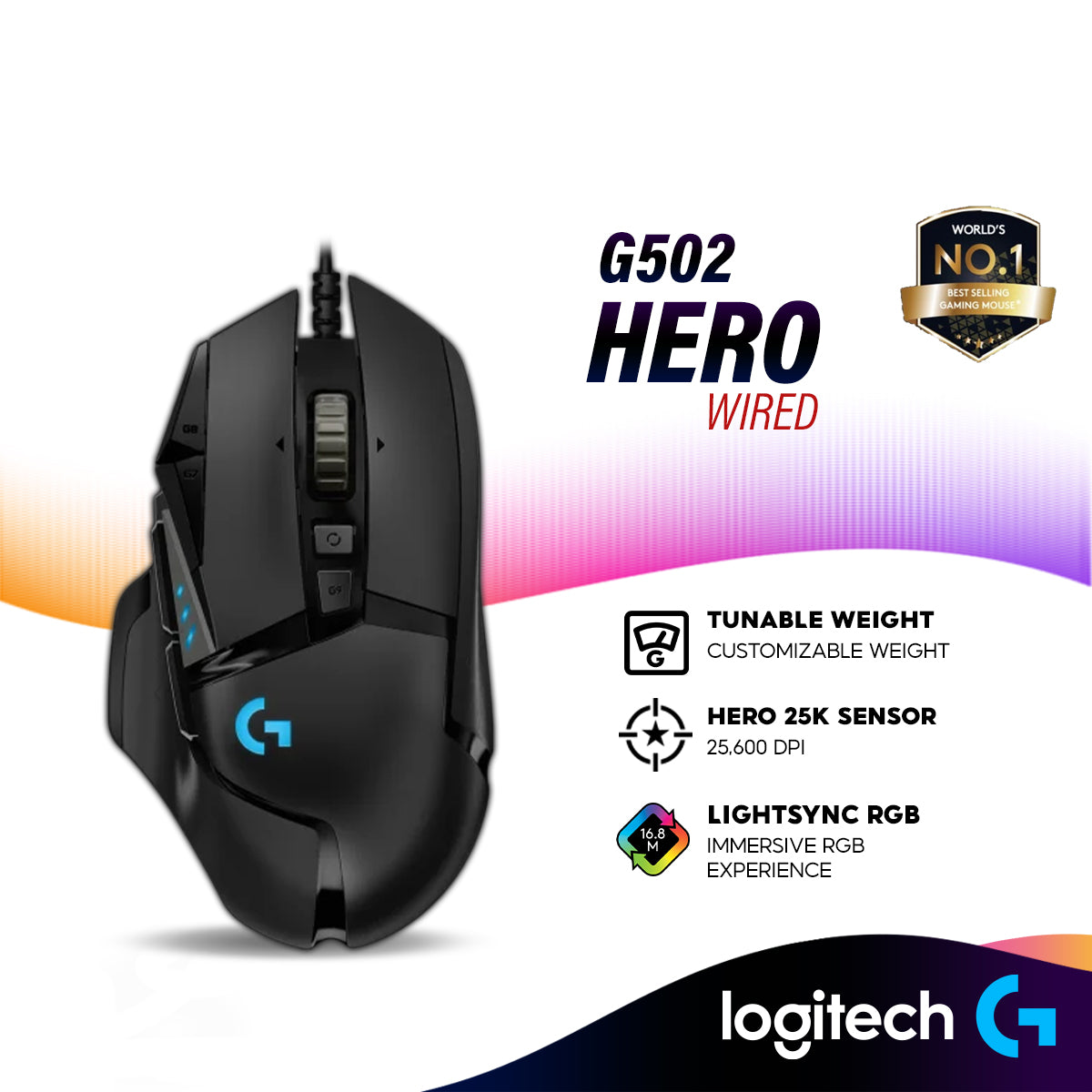 Logitech G502 HERO High Performance Wired Gaming Mouse | HERO 25K Sensor | 25,600 DPI | LightSync RGB
