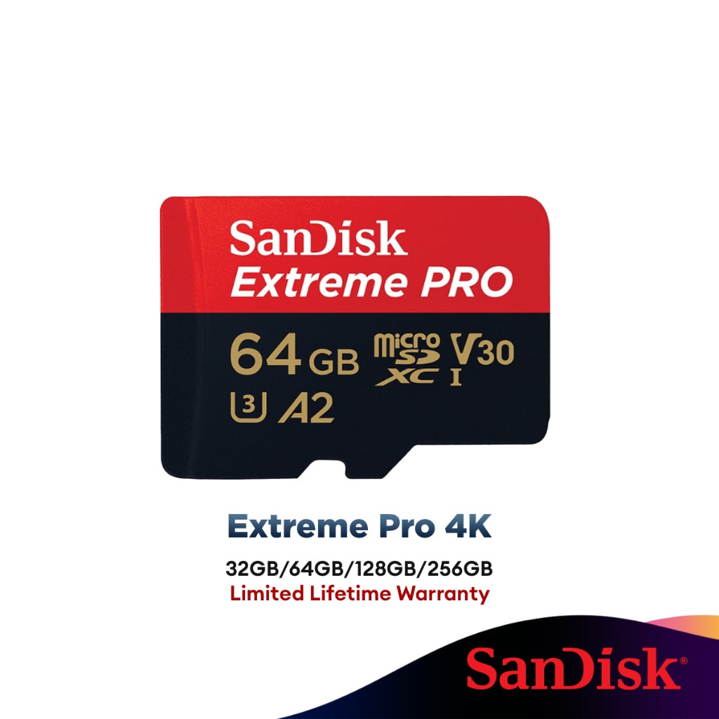 Sandisk Extreme Pro 4K (Up to 200MB/s) MicroSD Card With Adapter (32GB/64GB/128GB/256GB/512GB) (SDSQXCG / SDSQXCY / SDSQXCD / SDSQXCU)